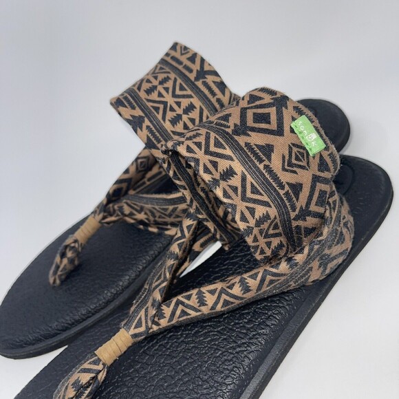 Sanuk Slingback Western Boho Flat Sandals Size 10 Yoga Mat Brown Black Stretch - Picture 5 of 10